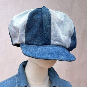 Authentic Vintage Aaardvark’s Odd Ark Denim Patchwork Baker Boy Hat Size Large
